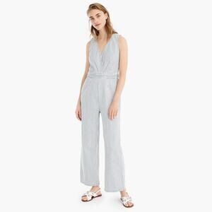 J.Crew Point Sur Wide-Leg Tailored Denim Jumpsuit Size 8 Railroad Stripe